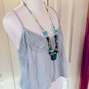 GRADE & GATHER Lace Cami Tank Top - Lacy Camisole Bluebell ~ Adjustable Straps